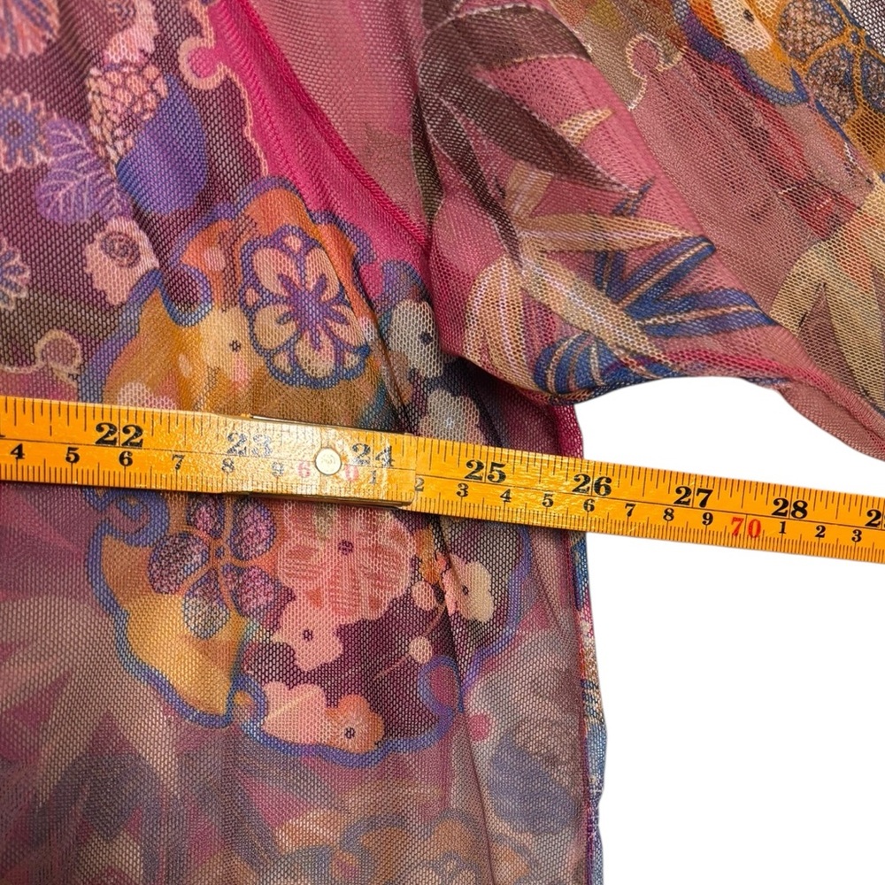 NEW Johnny Was BIYA Mazzy Floral Print Embroidered Mesh Split V-Neck Blouse XL - Picture 11 of 13
